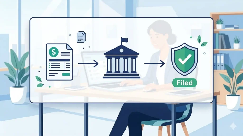 Automated payroll tax filing process illustration
